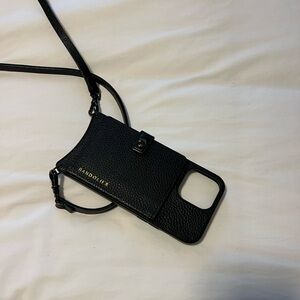 Bandolier Black Leather Phone Case with Strap